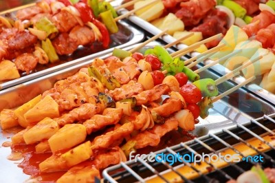 Bar-b-q Or Bbq Grill Of Meat Skewers Stock Photo