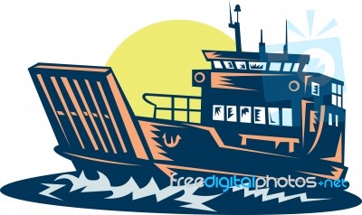 Barge Or Ferry Boat At Sea Stock Image