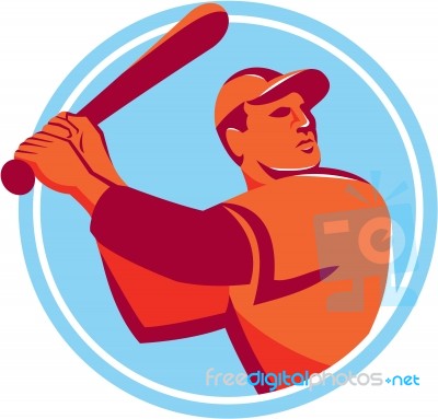 Baseball Batter Batting Bat Circle Retro Stock Image
