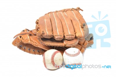 Baseball Glove And Ball Isolated On White Stock Photo