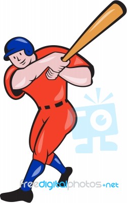 Baseball Hitter Batting Red Isolated Cartoon Stock Image