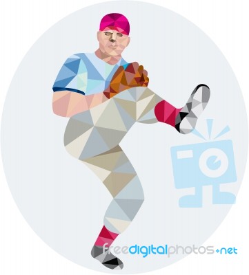 Baseball Pitcher Outfielder Throw Leg Up Low Polygon Stock Image