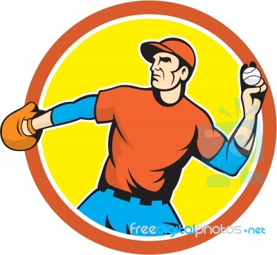 Baseball Pitcher Outfielder Throwing Ball Cartoon Stock Image