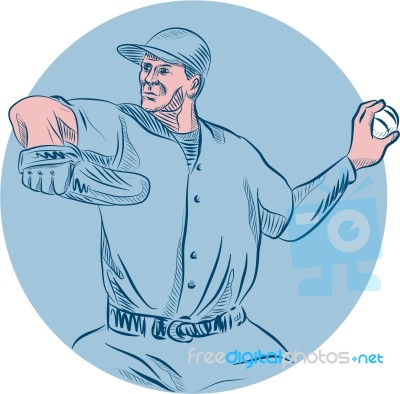 Baseball Pitcher Throwing Ball Circle Drawing Stock Image