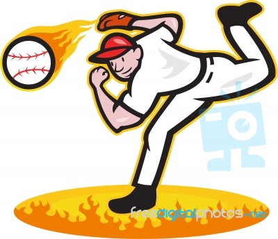 Baseball Pitcher Throwing Ball On Fire Stock Image