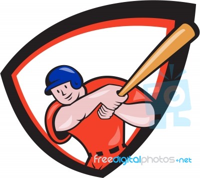 Baseball Player Batting Front Shield Cartoon Stock Image