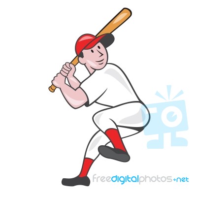 Baseball Player Batting Leg Up Cartoon Stock Image