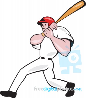 Baseball Player Batting Look Side Isolated Cartoon Stock Image