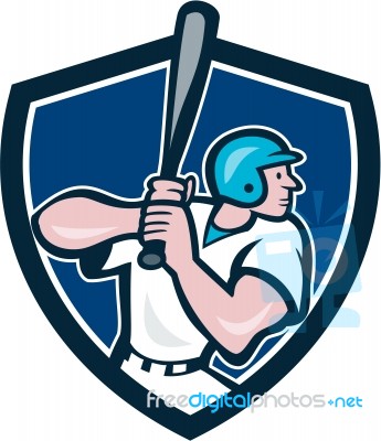 Baseball Player Batting Shield Cartoon Stock Image