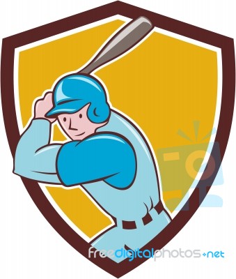 Baseball Player Batting Shield Cartoon Stock Image