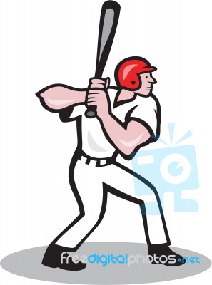 Baseball Player Batting Side Cartoon Stock Image