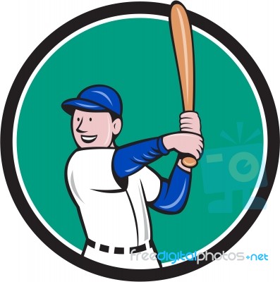 Baseball Player Batting Stance Circle Cartoon Stock Image