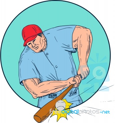 Baseball Player Hitting A Homerun Drawing Stock Image