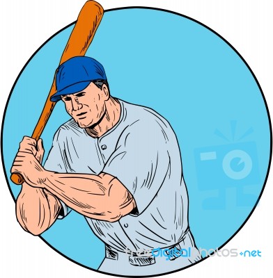 Baseball Player Holding Bat Drawing Stock Image