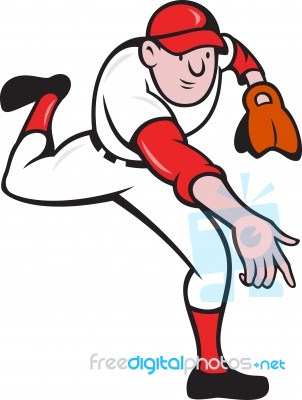 Baseball Player Pitcher Throwing Cartoon Stock Image