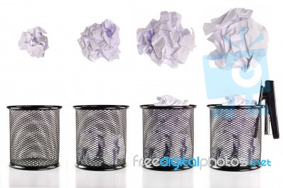 Basket With Crumpled Paper Balls Stock Photo