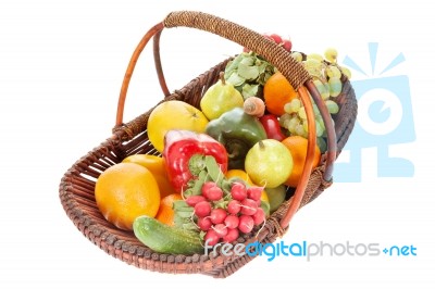 Basket With Fruits And Vegetables Stock Photo