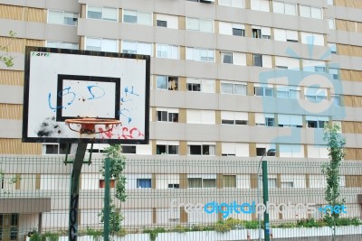 Basketball Court In A Social Neighbourhood Stock Photo