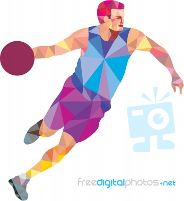 Basketball Player Dribble Front Low Polygon Stock Image