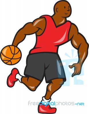 Basketball Player Dribbling Ball Cartoon Stock Image