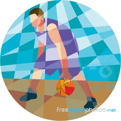 Basketball Player Dribbling Ball Circle Low Polygon Stock Image