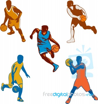 Basketball Player Dribbling Ball Collection Stock Image