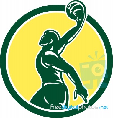 Basketball Player Dunk Ball Circle Retro Stock Image