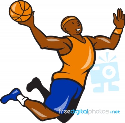 Basketball Player Dunking Ball Cartoon Stock Image