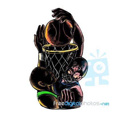 Basketball Player Dunking Blocking Ball Tattoo Stock Image