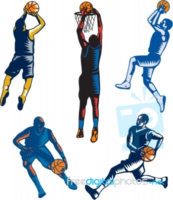 Basketball Woodcut Collection Stock Image