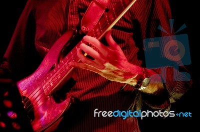 Bass Guitar Player Stock Photo