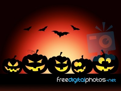Bats Halloween Means Trick Or Treat And Pumpkin Stock Image