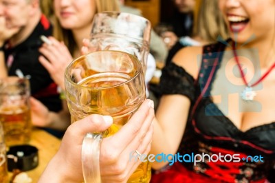 Bavarian Girls Drinking Beer Stock Photo