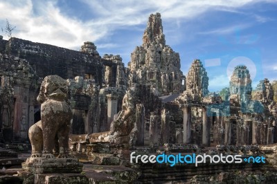 Bayon Temple At Angkor Wat, Stock Photo