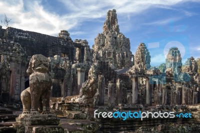 Bayon Temple At Angkor Wat, Stock Photo