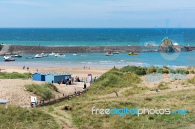 Beach And Harbour In Bude In Cornwall Stock Photo