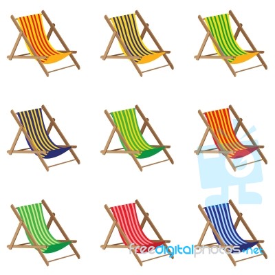 Beach Chair. Colorful Beach Chair Isolated On White Background. Wooden Furniture Stock Image