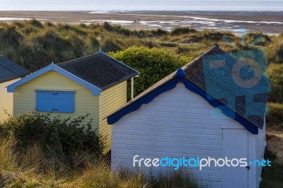 Beach Huts In Old Hunstanton Stock Photo