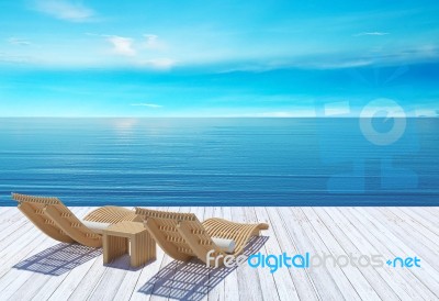 Beach Lounge, Sundeck Over Blue Sea And Sky, Summer Holiday Vacation Concept Stock Image Beach Lounge, Sundeck Over Blue Sea And Sky, Summer Holiday Vacation Concept Stock Image