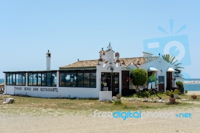 Beach Restaurant In Puerto Banus Stock Photo