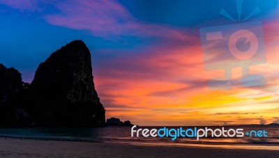 Beach Sunset Over A Sea Stock Photo