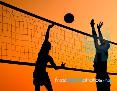 Beach Volleyball Silhouette Stock Photo