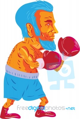 Bearded Boxer Boxing Cartoon Wpa Stock Image
