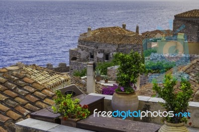 Beautiful Ancient Town Monemvasia Stock Photo