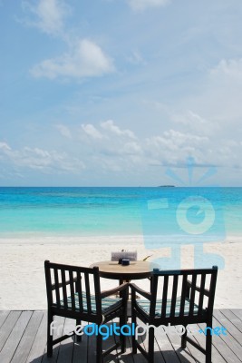 Beautiful Beach Bar View In Maldives Stock Photo