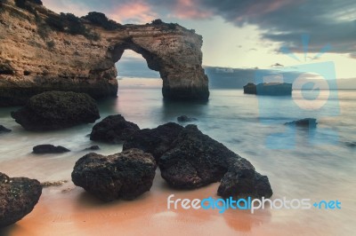Beautiful Beach Of Albandeira Stock Photo