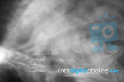 Beautiful Black And White Color Wide Lens Projector With Light Beam For Movie And Cinema At Night . Smoke Texture Spotlight . Screening For Multimedia . Abstract Background  Stock Photo