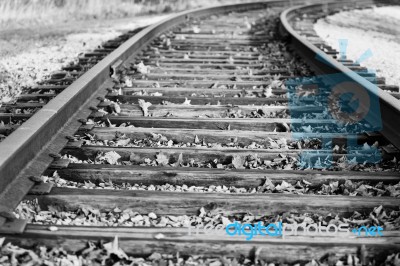 Beautiful Black And White Image With The Railroad Stock Photo