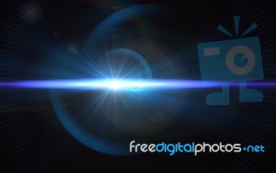 Beautiful Blue Digital Lens Flare In Black Background Horizontal Frame Stock Image