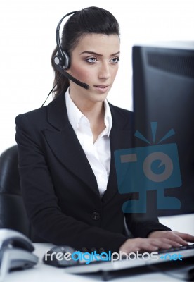 Beautiful Business Woman With Headset Stock Photo